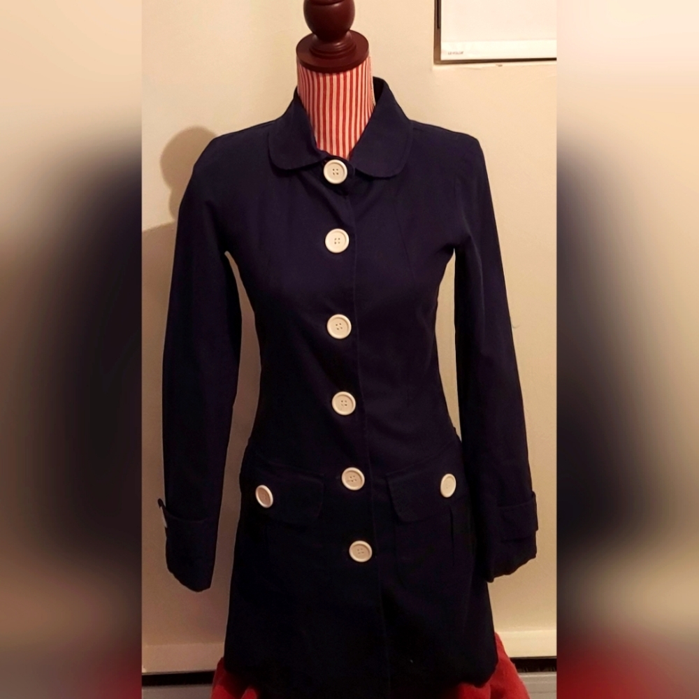 NWT BB DAKOTA LARGE BUTTON PEA/TRENCH COAT NAVY SIZE SMALL